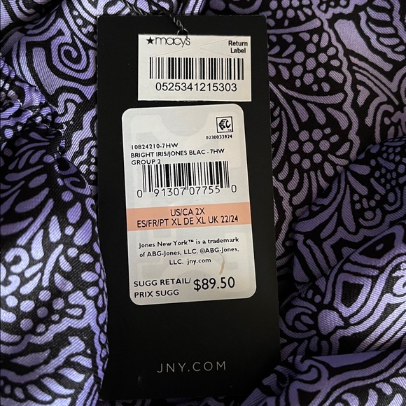 Jones New York Woman TOP Black Print on Purple Size 2X 100% Polyester - Picture 2 of 7